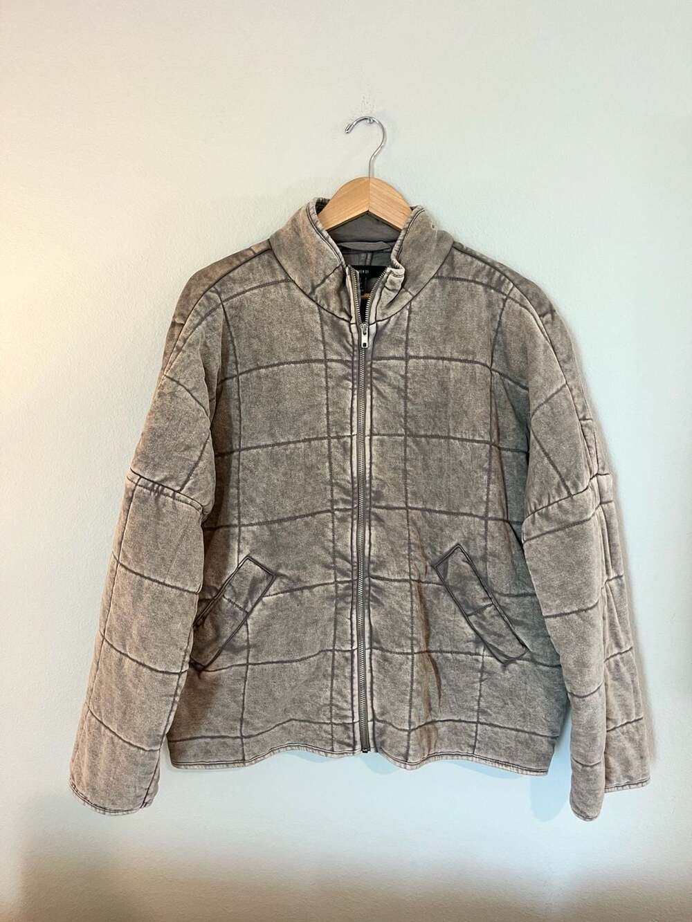 Quilted Acid Wash,FP Inspired,”Dolman Style” Jacket,Taupe,Full Zip, Oversized, S